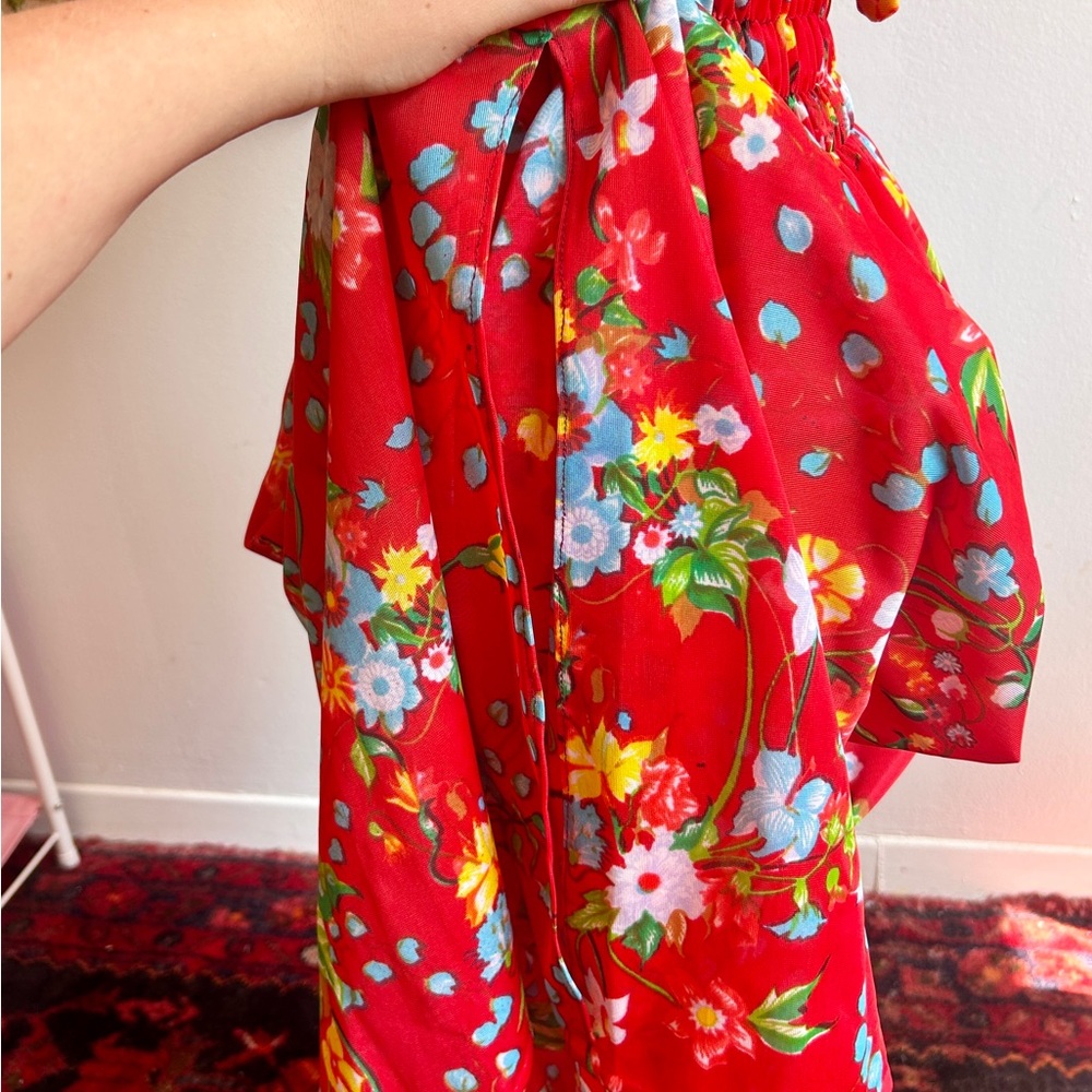 Vintage 70s Red Floral Maxi Dress with Multicolor Flowers - Picture 6 of 9